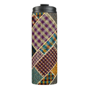 Imitation of indian patchwork pattern with texture thermal tumbler