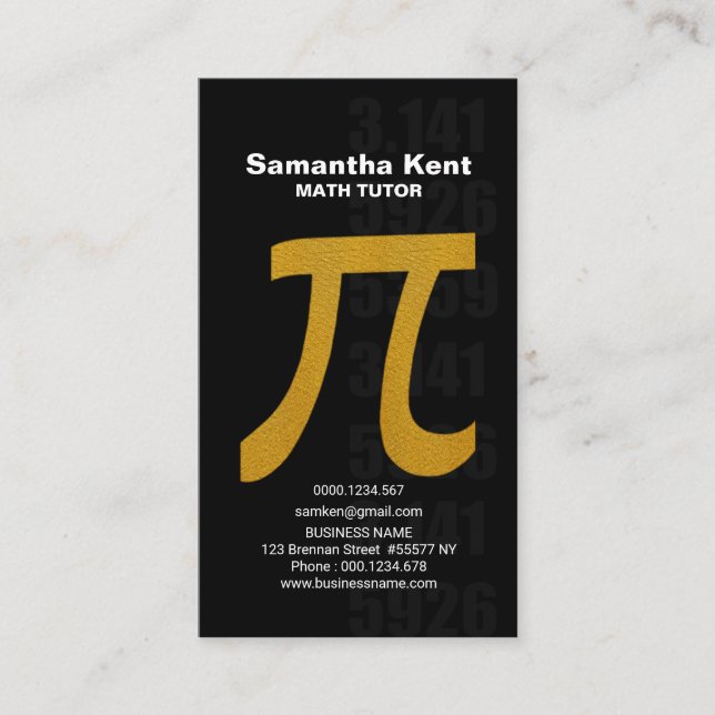 Immaculate Faux Gold Math Pi-Symbol Math Tutor Business Card (Front)