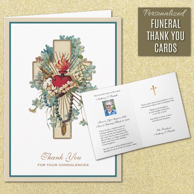 Immaculate Heart Mary Catholic Sympathy Thank You Card (Traditional Catholic Immaculate Heart of Mary Funeral Thank you Card)