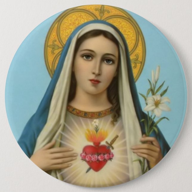 Immaculate Heart of Mary Lily, roses & sword 6 Cm Round Badge (Front)