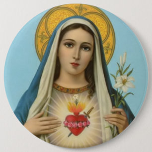 Immaculate Heart of Mary Lily, roses & sword 6 Cm Round Badge