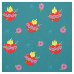 Immaculate Heart of Mary Roses & Teal Background Fabric
