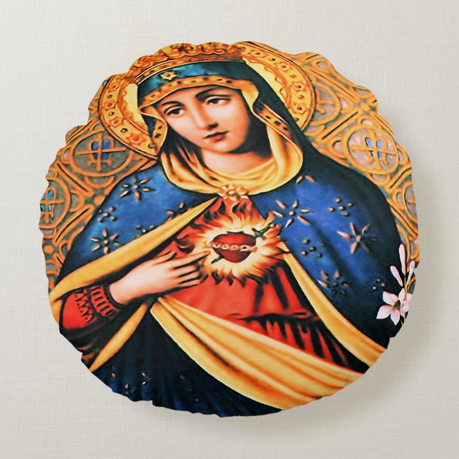 Immaculate Heart of Mary Round Cushion (Front)