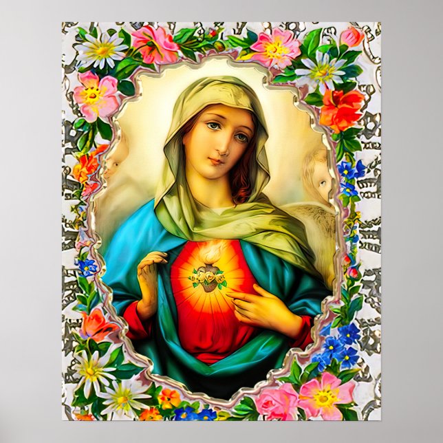 Immaculate Heart of Virgin Mary Catholic Saint Poster (Front)
