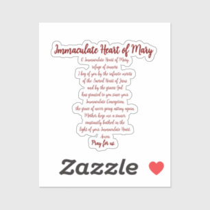 Immaculate Heart Prayer Vinyl Sticker