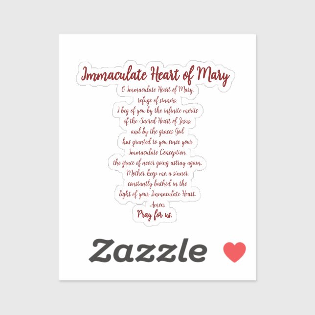 Immaculate Heart Prayer Vinyl Sticker (Sheet)