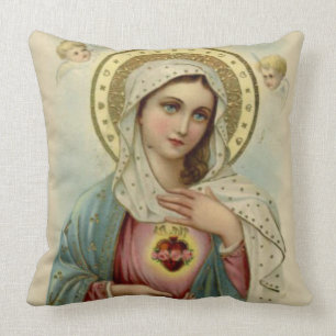 Immaculate Heart Virgin Mary Angels Clouds Cushion