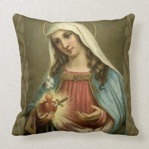Immaculate Heart Virgin Mary Angels Clouds Cushion
