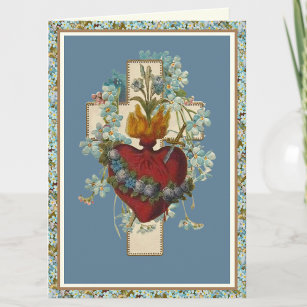 Immaculate Heart Virgin Mary Floral Cross Card