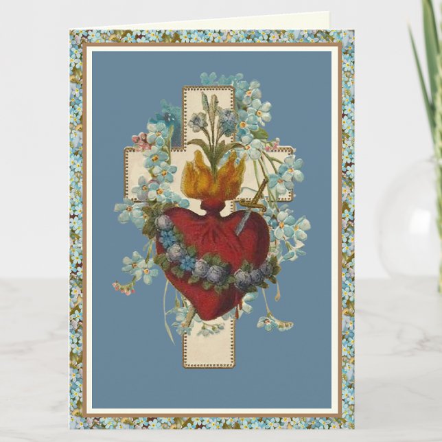 Immaculate Heart Virgin Mary Floral Cross Card (Creator Uploaded)