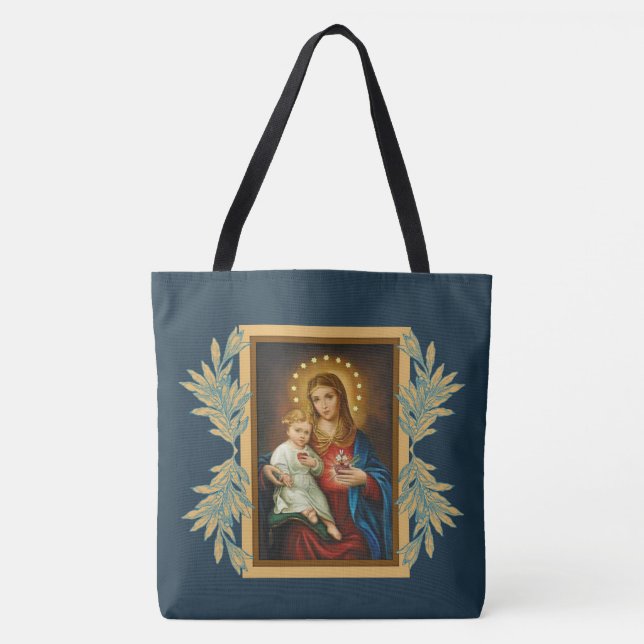 Immaculate & Sorrowful Heart Mary Baby Jesus Tote Bag (Front)