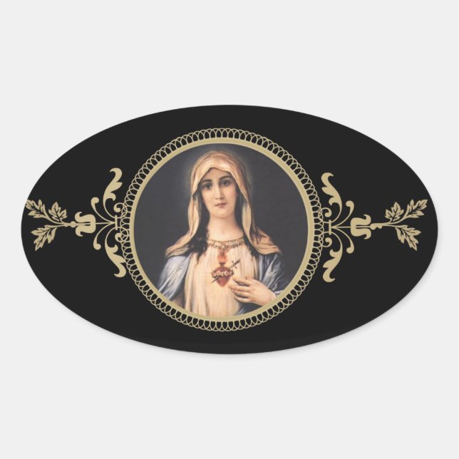 Immaculate & Sorrowful Heart of Mother Mary Oval Sticker (Front)