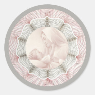 Immaculate Virgin Mary Baby Jesus Decor Border Classic Round Sticker