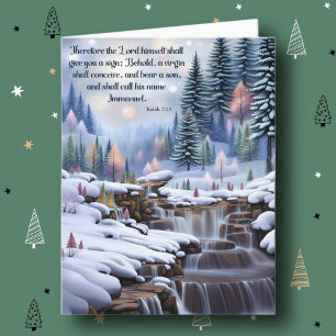 Immanuel Bible Verse Winter Woodlands Waterfalls  Holiday Card