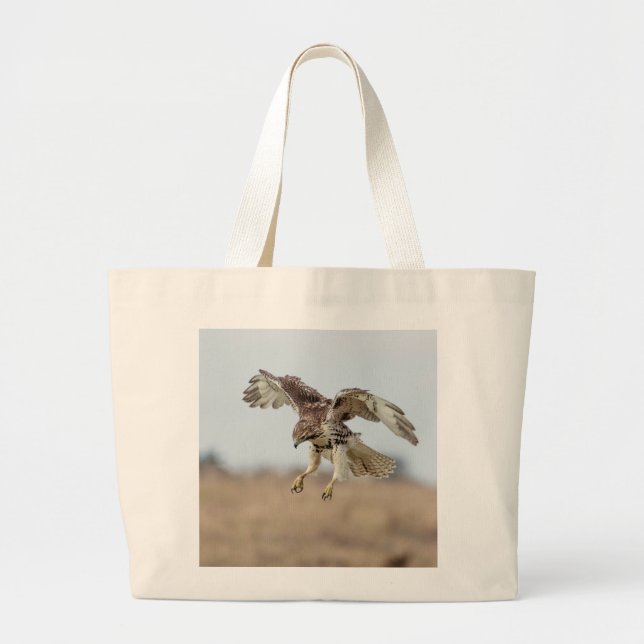 Immature Red Tailed Hawk Hovering Large Tote Bag (Front)