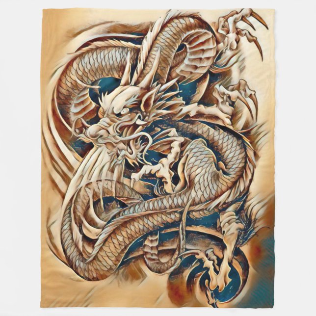 Immortal Chinese Dragon Emperor Airbrush Fleece Blanket (Front)