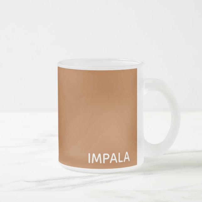 Impala brown color name frosted glass coffee mug (Right)