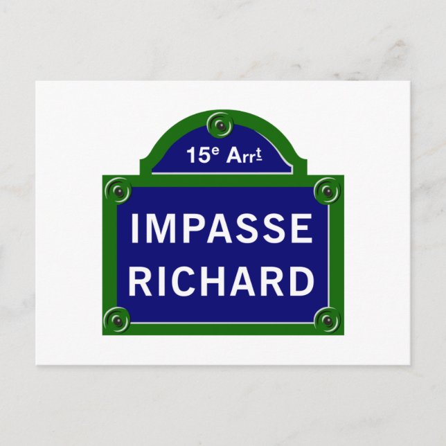 Impasse Richard, Paris Street Sign Postcard (Front)