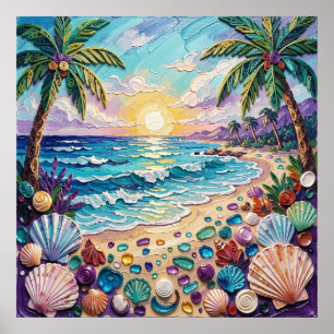 Impasto Beach and Sea Glass Sunset and Sunrise Poster