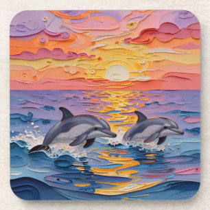 Impasto Dolphins and Ocean Waves Coaster