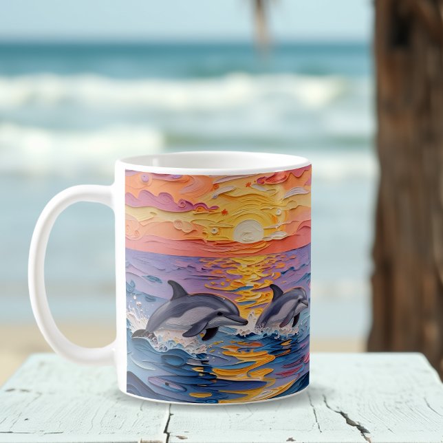 Impasto Dolphins and Ocean Waves   Coffee Mug (Creator Uploaded)