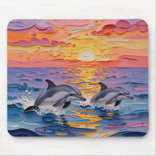 Impasto Dolphins and Ocean Waves   Mouse Mat