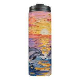 Impasto Dolphins and Ocean Waves Thermal Tumbler