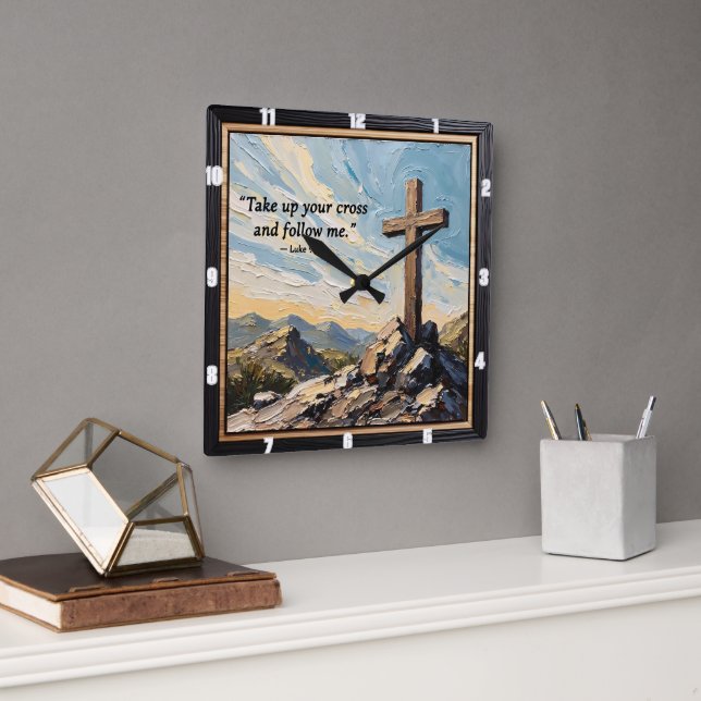 Impasto Faith: Follow His Way Square Wall Clock (Office)