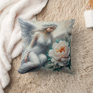 Impasto Faux Relief Angel Art Throw Pillow