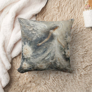 Impasto Faux Relief Angel Art Throw Pillow