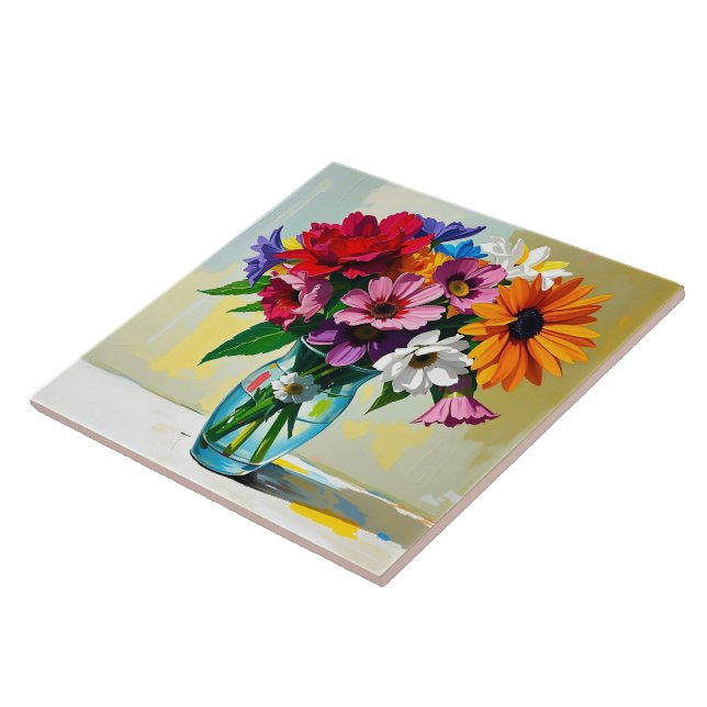 Impasto Floral Art Tile (Side)