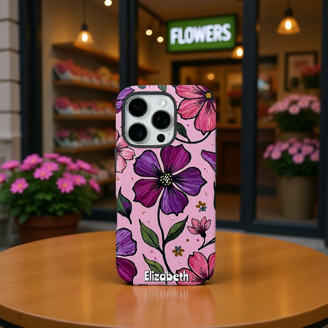 Impasto Flowers on a Pink Backdrop Case-Mate iPhone Case (Creator Uploaded)