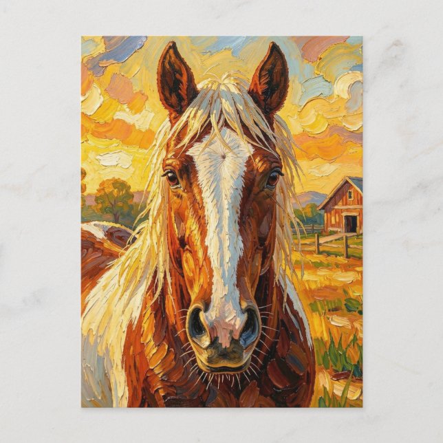 Impasto Horse on a Farm | Keeping in Touch Postcard (Front)