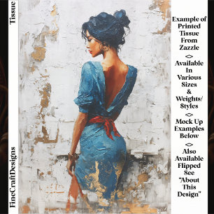 Impasto Oil Style,Dark Lady in Blue EL5L Decoupage Tissue Paper