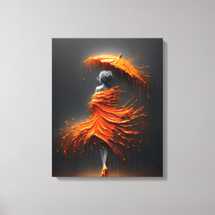 Impasto Orange Umbrella Silhouette Canvas Print