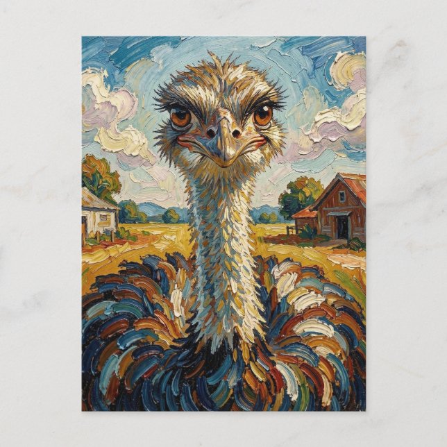 Impasto Ostrich on a Ranch | Keeping in Touch Postcard (Front)