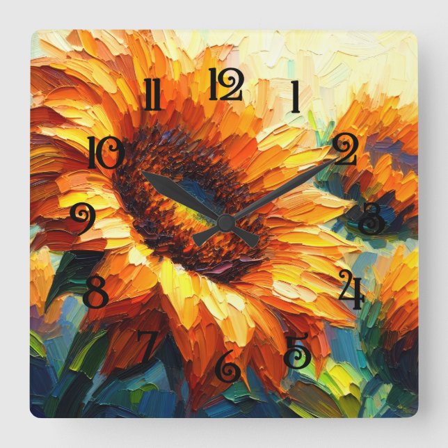 Impasto Painting of Sunflowers Square Wall Clock (Front)