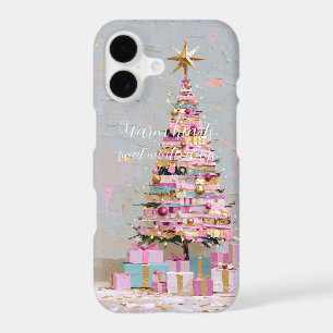 Impasto Pink and Gold Christmas Tree
