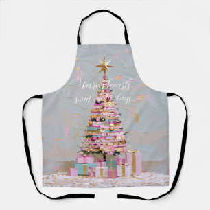 Impasto Pink and Gold Christmas Tree Apron