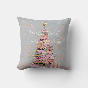 Impasto Pink and Gold Christmas Tree Cushion