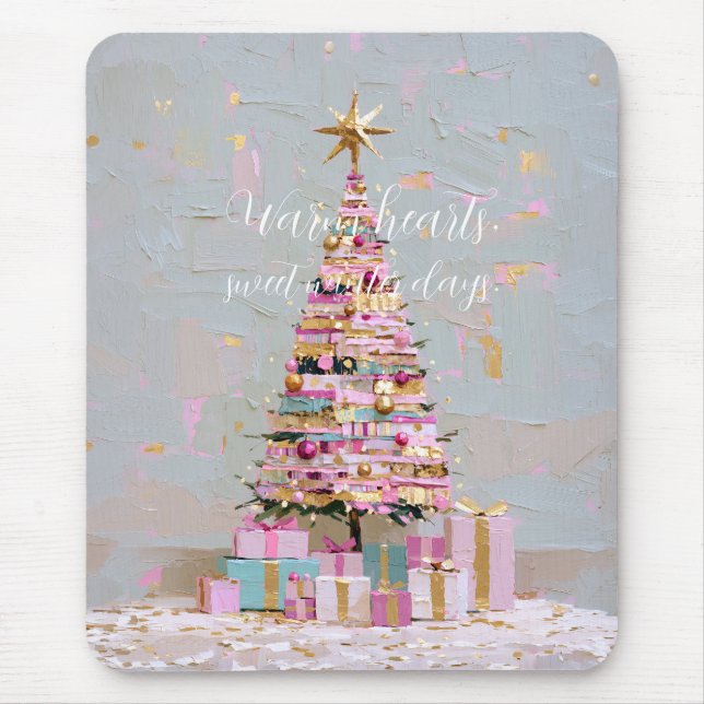 Impasto Pink and Gold Christmas Tree Mouse Mat (Front)