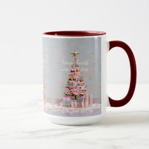 Impasto Pink and Gold Christmas Tree Mug