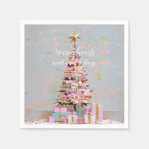 Impasto Pink and Gold Christmas Tree Napkin