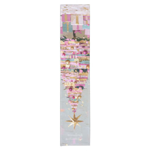 Impasto Pink and Gold Christmas Tree Short Table Runner