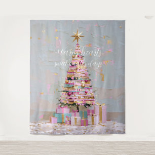 Impasto Pink and Gold Christmas Tree Tapestry