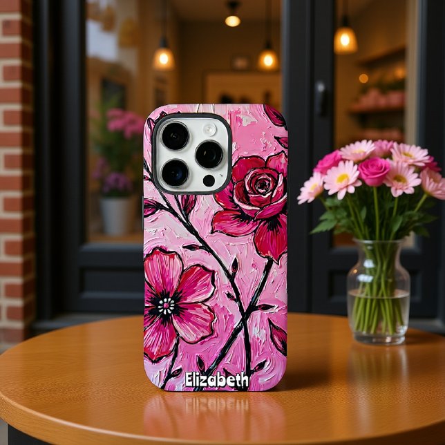 Impasto Pink Flowers on Canvas Case-Mate iPhone Case (Creator Uploaded)