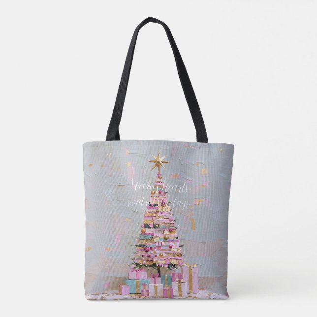 Impasto Pink Gold Christmas Tree Tote Bag (Back)