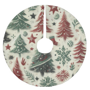 Impasto Red and Green Christmas Motifs Collage Brushed Polyester Tree Skirt