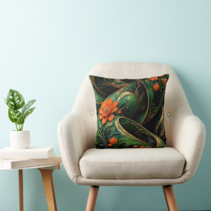 Impasto Spiral Flowers Painting, Twisted Ribbon Cushion