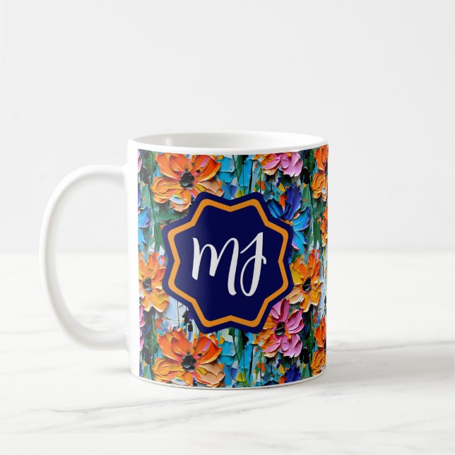 Impasto Style Flowers in a Colourful Monogrammed Coffee Mug (Left)